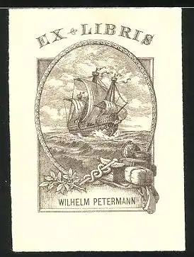 Exlibris Wilhelm Petermann, Segelschiff auf See