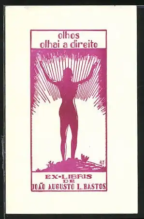 Exlibris Joao Augusto L. Bastos, Frauensilhouette vor aufgehender Sonne