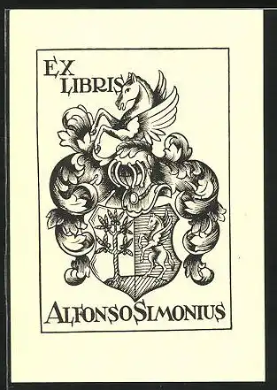 Exlibris Alfonso Simonius, Wappen mit Pegasus
