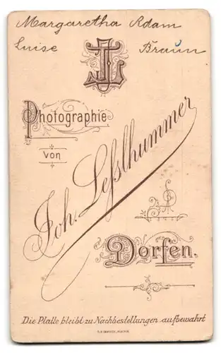 Fotografie Joh. Lesslhummer, Dorfen, Portrait zwei bürgerliche Damen in eleganten Kleidern