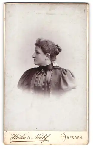 Fotografie Hahn`s Nachf. Dresden, Portrait junge Dame im eleganten Kleid mit Puffärmeln