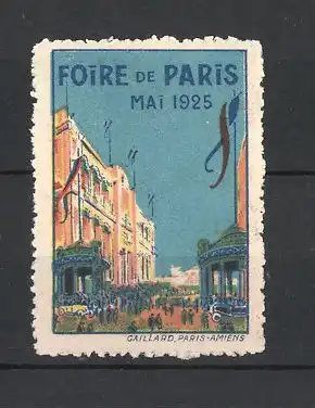 Reklamemarke Paris, Foire 1925, Festhalle mit Besuchern