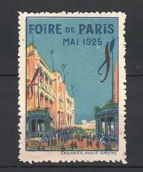 Reklamemarke Paris, Foire 1925, Besucher vor der Messehalle stehend