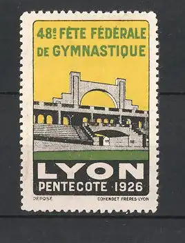 Reklamemarke Lyon, 48. Fete Fédérale de Gymnastique 1926, Stadion-Teilansicht