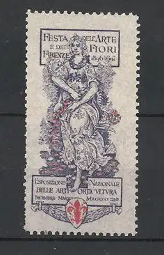 Reklamemarke Firenze, Festa dell'Arte e dell'Fiori 1896, Göttin auf Thron sitzend