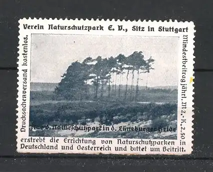 Reklamemarke Verein Naturschutzpark e.V. in Stuttgart, Landschaftsbild der Lüneburger Heide