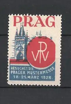 Reklamemarke Prag, Mustermesse 1928, Turm und Messelogo