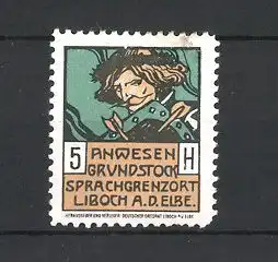 Reklamemarke Liboch a. d. Elbe, Anwesen Grundstock Sprachgrenzort, Knappe