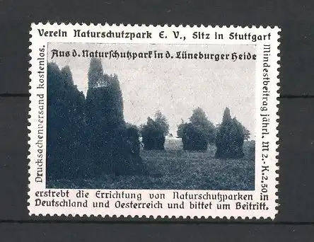 Reklamemarke Lüneburger Heide, Partie im Naturschutzpark, Verein Naturschutzpark e.V. Stuttgart