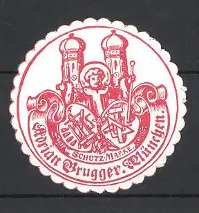 Reklamemarke München, Adrian Brugger Schutzmarke, Münchner Kindl und Frauenkirche, Wappen