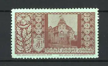 Reklamemarke Leipzig, Frankenhaus, Wahlspruch Virtuti semper corona!, braun