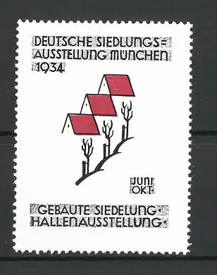 Reklamemarke München, Deutsche Siedlungs-Ausstellung 1934, Häuser und Bäume