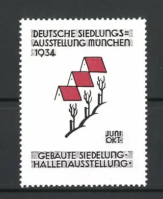 Reklamemarke München, Deutsche Siedlungs-Ausstellung 1934, Häuser und Bäume