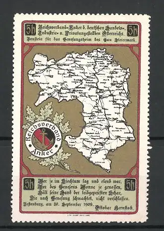 Reklamemarke Reichsverband Anker d. deutschen Handels- und Privatangestellten Österreichs, Landkarte