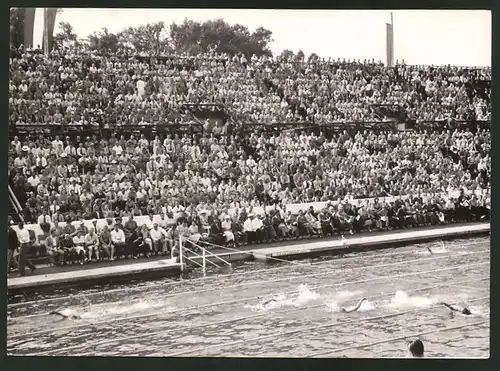 Fotografie Ansicht Wien, Schwimmländerkampf Deutschland-Ungarn im Stadion, 4 x 200 m Freistilstaffel