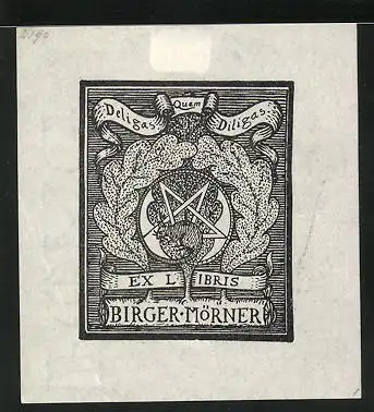 Exlibris Birger-Mörner, Wappen mit Ratte im Baum