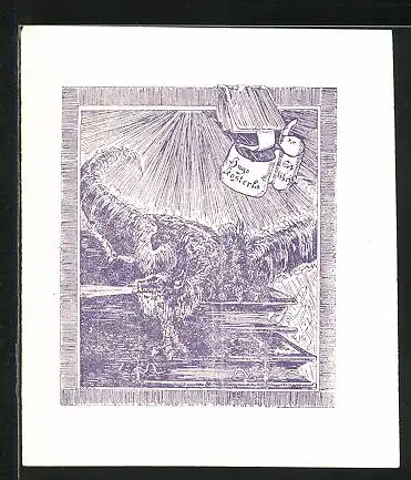 Exlibris Hugo Kosterka, Drache bildet sich aus einer Strömung