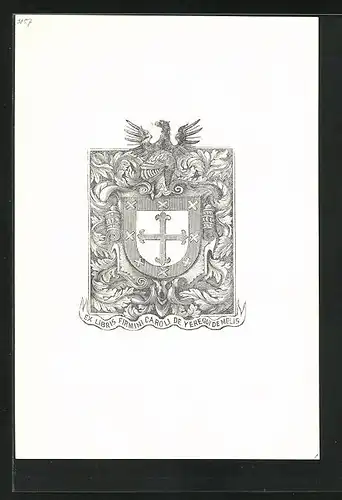 Exlibris Firmini Caroli De Yeregui De Melis, Wappenmit Ritterhelm und Adler