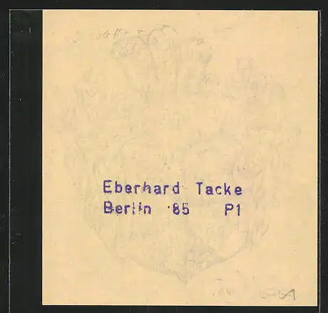 Exlibris von Eberhard Tacke für A. Seille, Wappen mit Ritterhelm