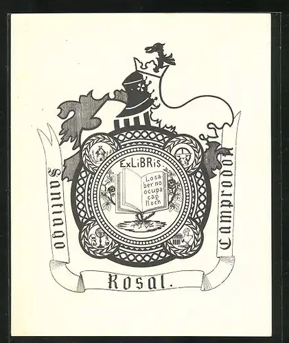 Exlibris Santiago Rosal. Camprodon, Wappenmit offenen Buch