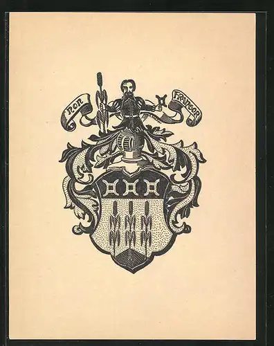 Exlibris von Antonio Haefeli, Mann auf Wappen mit Ritterhelm