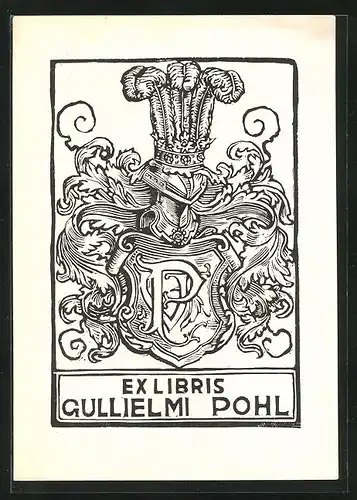 Exlibris Gullielmi Pohl, Ritterhelm mit Wappenschild