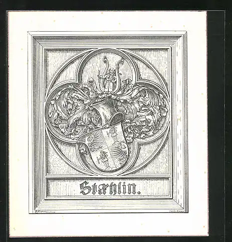 Exlibris von Eduard Förster für Stahlin, Wappen mit Ritterhelm