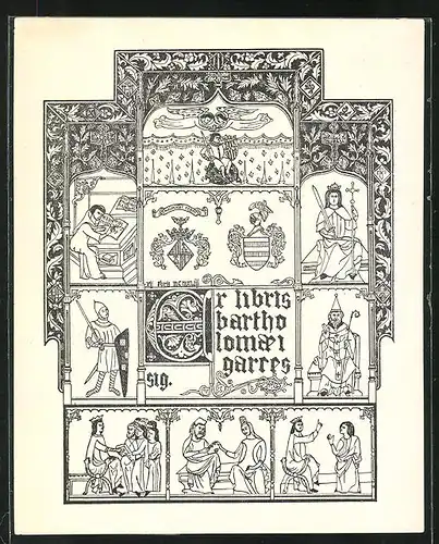 Exlibris von Bartholomei Garres für Bartholomei Garres, Adlige & Geistliche in verschiedenen Szenen