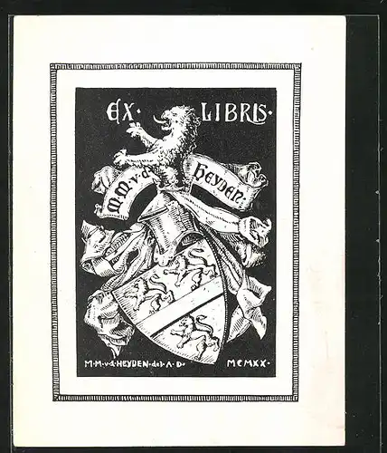Exlibris von Heyden für M.M. v. d. Heyden, Wappen mit Löwe