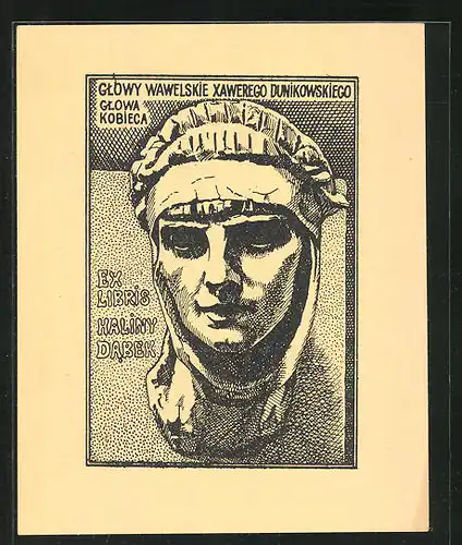 Exlibris von Georgij Siergiejew für Haliny Dabek, Dame im Portrait