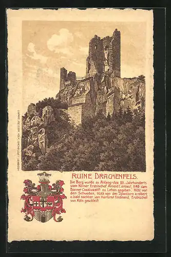 Künstler-AK Ruine der Burg Drachenfels