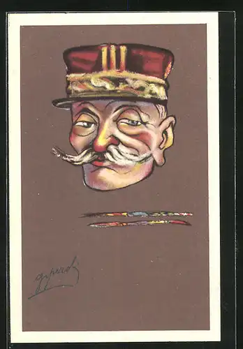 Künstler-AK Victors and Vanquished as seen in Caricature 1914-1918, Karikatur des französischen Heerführers Foch
