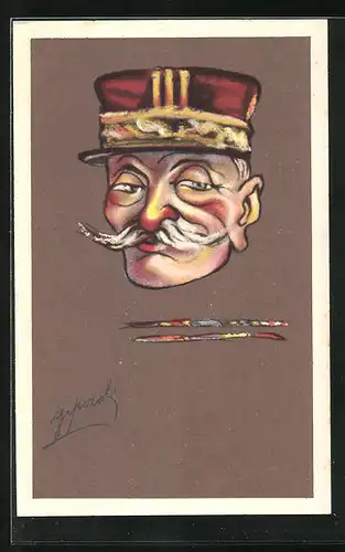 Künstler-AK France, Karikatur von Heerführer Foch