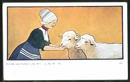 AK niederländisches Mädchen mit zwei Schafen
