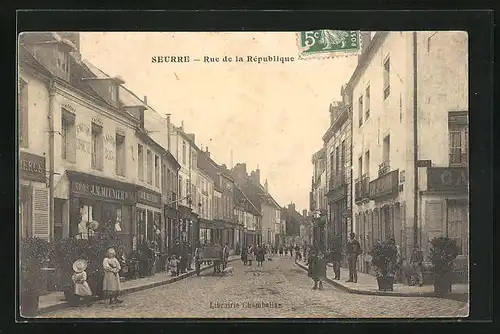 AK Seurre, Rue de la République, Blick in die Strasse
