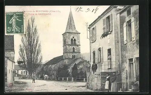 AK Marmagne, l`Eglise, Einwohner vor ihren Häusern