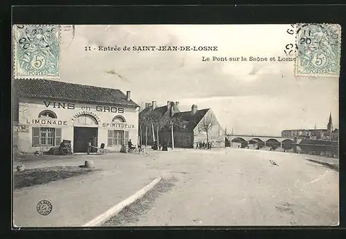 AK Saint-Jean-de-Losne, Le Pont sur la Saône et Losne