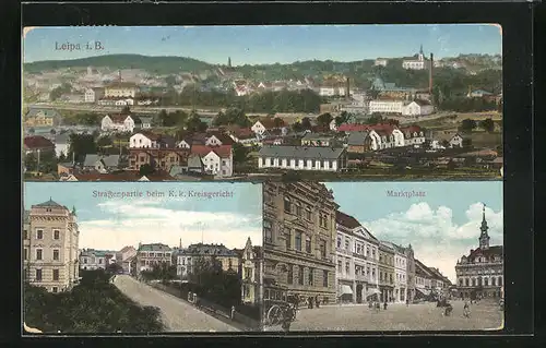 AK Leipa / Ceska Lipa, K. k. Kreisgericht, Marktplatz, Panorama