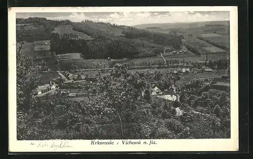 AK Vichová n. Jiz., Panorama vom Berg gesehen
