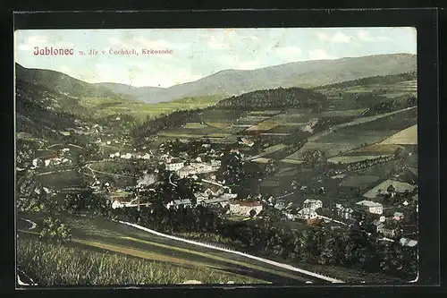 AK Jablonec n. Jiz., Panoramablick auf den Ort