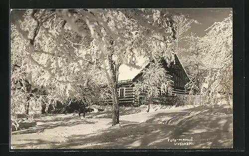 Foto-AK Vysoké, Verschneites Haus