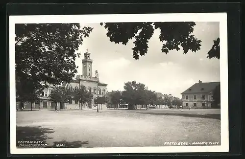 AK Postelberg, Masaryk Platz im Sonnenschein