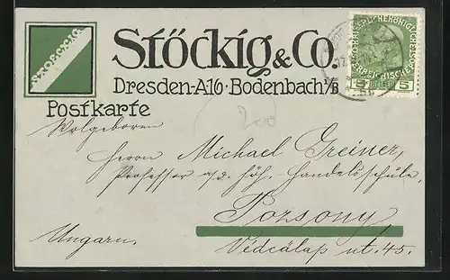 AK Bodenbach i. B., Korrespondenzkarte der Firma Stöcking & Co.