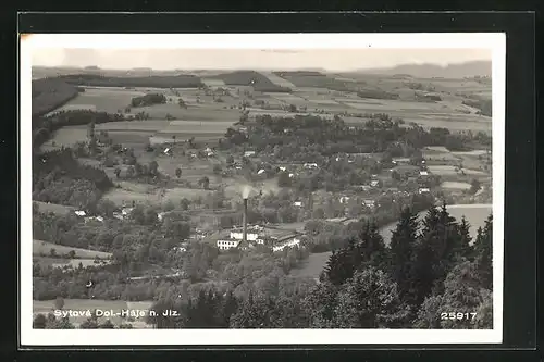 AK Dolní Sytová, Blick über den Ort mit Fabrik