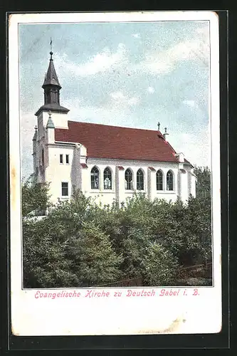 AK Deutsch Gabel / Jablone v Podjestedi, Ev. Kirche in der Totalen