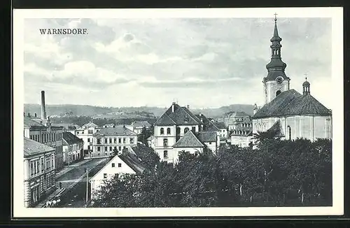 AK Warnsdorf / Varnsdorf, Ortspartie mit Kirche