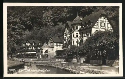 AK Herrnskretschen / Hrensko, Hotel Grüner Baum vom Fluss aus gesehen