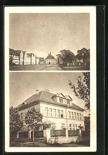 AK Vilémov, Gebäudeansicht und Stadtplatz