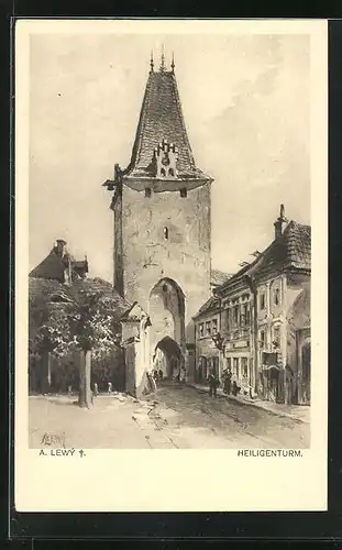 Künstler-AK Kaaden / Kadan, Blick zum Heiligenturm