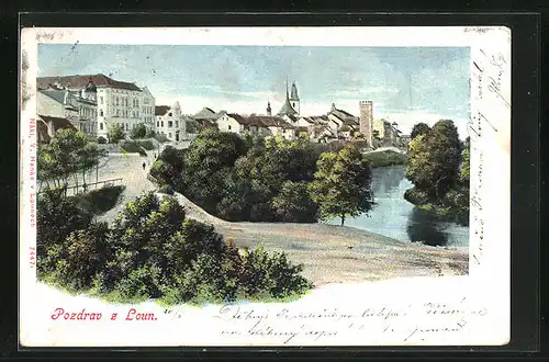 AK Laun / Louny, Strassenpartie am Fluss